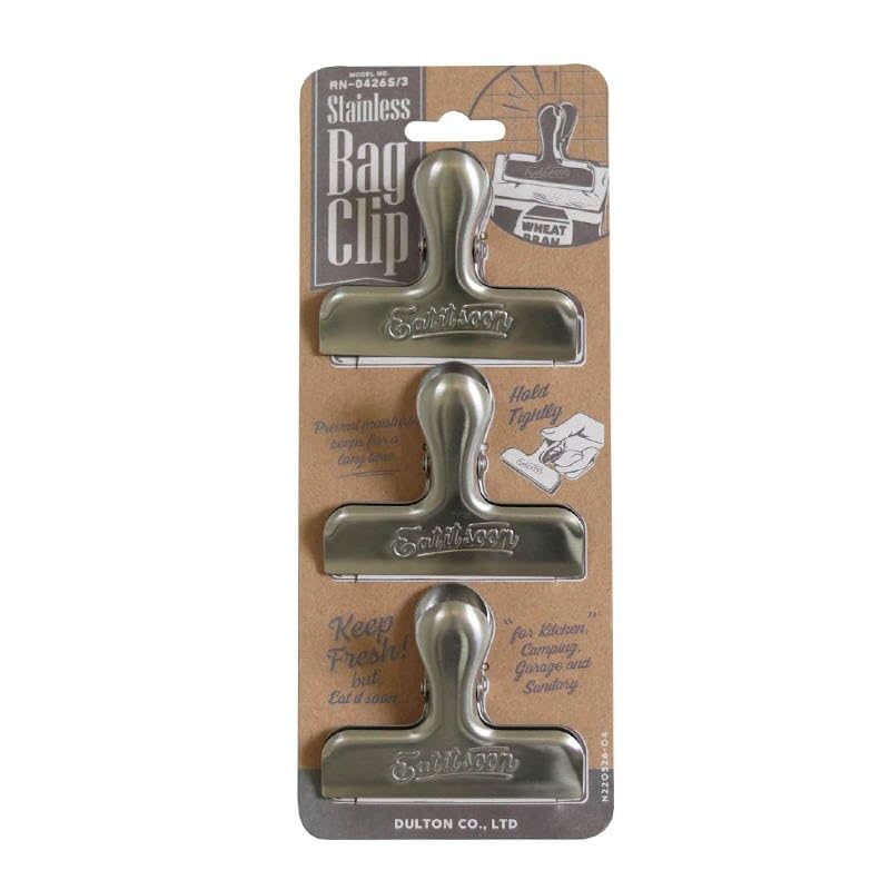 Dulton Stainless Steel Bag Clips Set of 3 Kitchen Food Storage 3in Japan