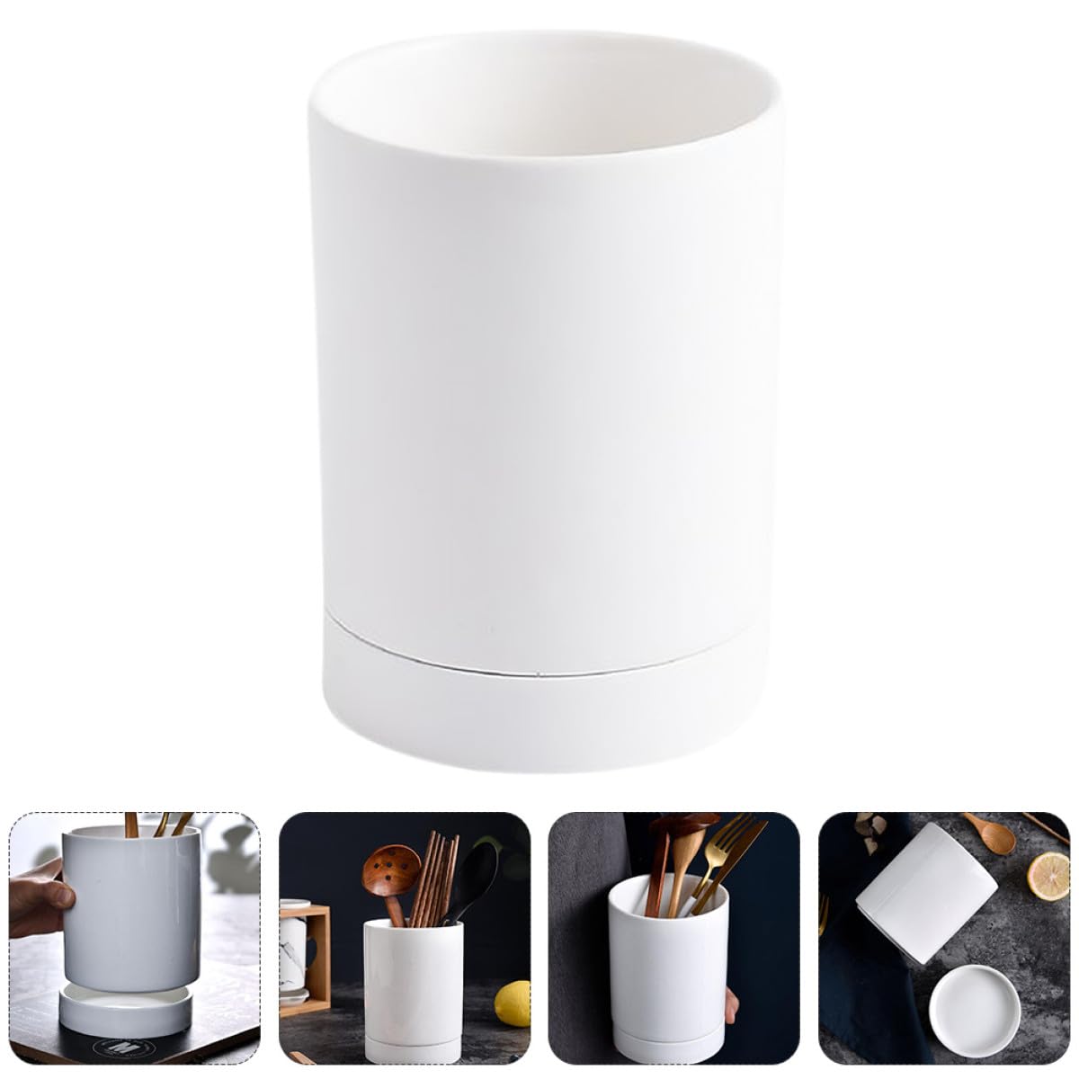 Porte-ustensiles Multipurpose Égouttoir Blanc en Céramique Cuisine Organisateur Pratique pour Baguettes pour Comptoir Cuisine