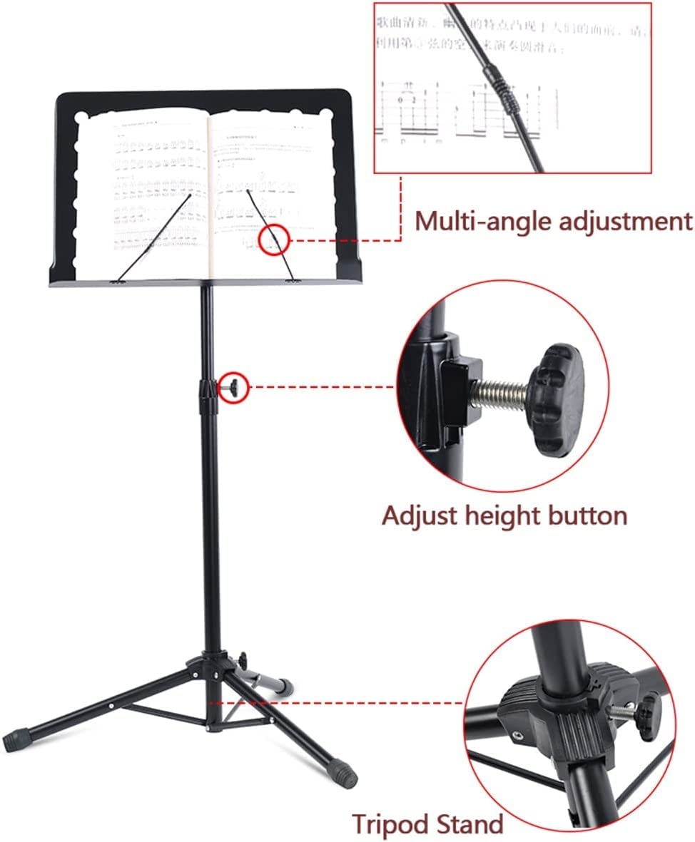 Pupitre de Musique Pupitres de Musique Support de Musique en Hauteur réglable Pupitres de Musique en tôle Pliables avec Plateau Pliant Étagère Pratique Unique