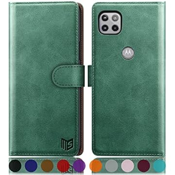 SUANPOT Capa carteira de couro para Motorola One 5G Ace 2021 com bloqueio de RFID, porta-cartão de crédito, capa flip folio book à prova de choque, capa feminina e masculina para Moto Ace (verde