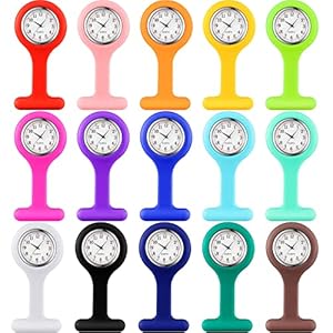 Kenning 15 Pack Clip on Nurse Watches for Women Men, Silicone Lapel Pin Pocket Fob Stethoscope Watches with Second Hand for CNA Week Doctor Nurse Student Graduation Xmas Birthday Gifts