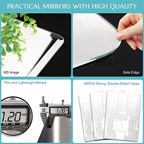 EONAZE Self Adhesive Mirror Tiles Glass Mirror Stickers Square Wall Mirrors Stick on Mirrors for Wardrobe Doors Walls Decorations for Bedrooms Living Room Hallway