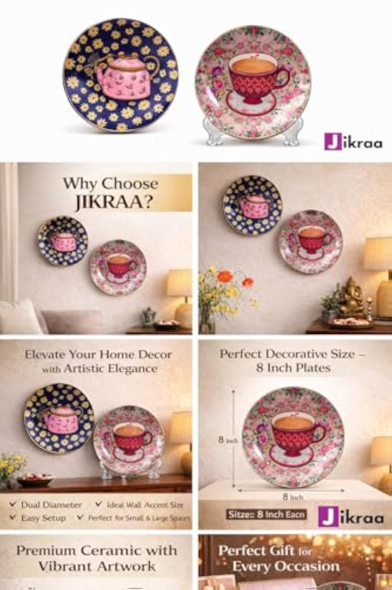 Amazing Art Ceramic 2-in-1 Wall Hanging & Tabletop Display Plates