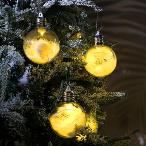 Encham 6er Set Weihnachtskugel LED mit Federn Transparente LED...