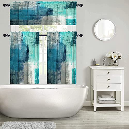 Lalilo Turquoise Kitchen Curtains Abstract Art Valances For Windows Blackout Window Treatment Valances Rod Pocket Curtain Valance For Bathroom Bedroom Living Room Cafe,52 X 18 Inch,2 Panel #TOP2
