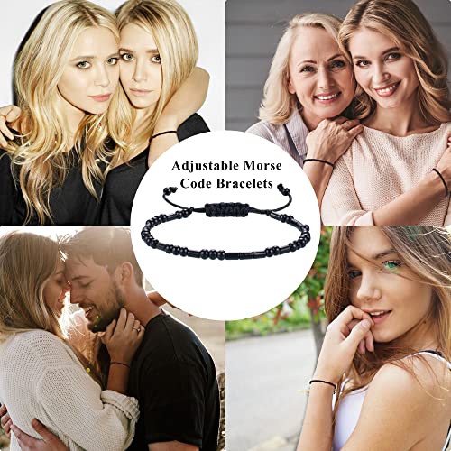 Morse Code Bracelets for Women Inspirational Gifts for Her Adjustable Black Adjustable Braided Men Bracelets Motivational Best Friend Birthday Gifts for Sister Daughter Mom Dad Christmas Jewelry…