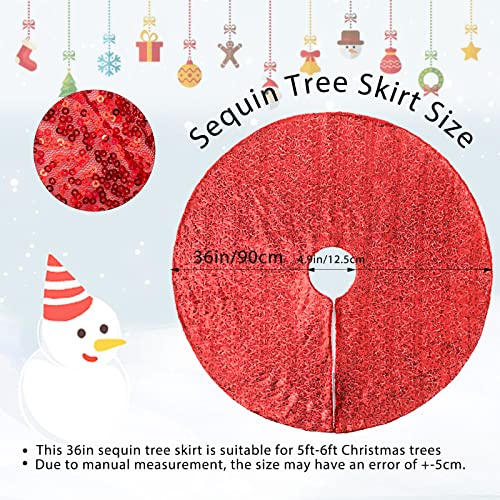 Christmas Tree Skirt 36 Inch Red Sequin Tree Skirt Double Layers Rustic Tree Skirt Glitter Xmas Tree Mat Holiday Party Decoration #TOP1