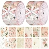 Hosuly 40 Pcs Vintage Rose Fabric Pink Floral Fabric by The Yard Pink Flower Jelly for Quilting Spring Quilting Strips 2.55 Inch Precut Bundle Roll for Rug Blanket DIY Craft Sewing Material