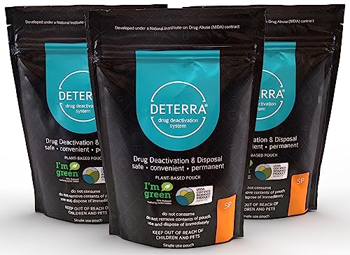 Drug Deactivation Disposal System - Deterra Safe Medication Pill and Liquid Destroyer - Small Pouch Disposes 15 Pills 2 oz or 2 Patches (3-Pack)