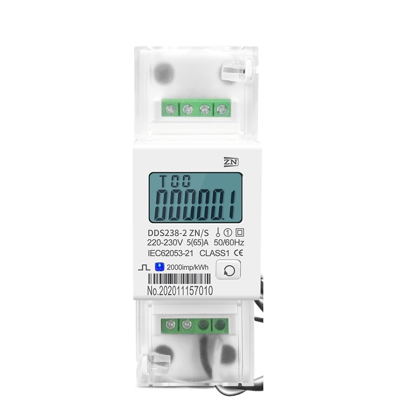 Medidor de energía de vatios-hora de riel DIN, 100 A, 65 A, 220 V, 230 V, 50 Hz, 60 Hz, monofásico, con transformador de corriente dividido y RS485