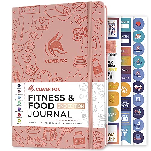 Clever Fox Fitness & Food Journal – Nutrition & Workout Planner for Women & Men – Diet & Gym Exercise Log Book with Calendars, Diet & Training Trackers - Undated, A5 Size, Hardcover (Light Pink)