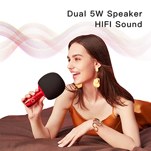 Calf Karaoke Speaker Microphone Wireless Bluetooth Tws Microphones&Speaker 2 In1 Portable Mini Adults Handheld Mic Singing Home Ktv Party Indoor Electronic Gifts For All Ios Android Pc G2 Red(Black) #TOP6
