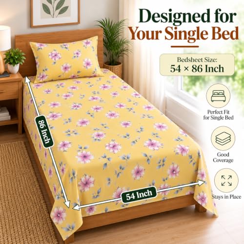 Image of Cottington Lane Cotton Single Bedsheet 68x90 Inch, Floral Dreamscape