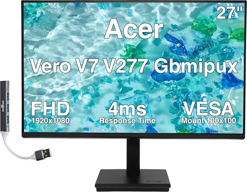 Image of Acer Vero V7 V277 Gbmipux 27 inch FHD LCD Monitor with 4ms Response Time, Anti-Glare, VESA Mount (100mm), Displayport, HDMI & Dockztorm USB Port Expander, Black Color (UM.HV7AA.G10)