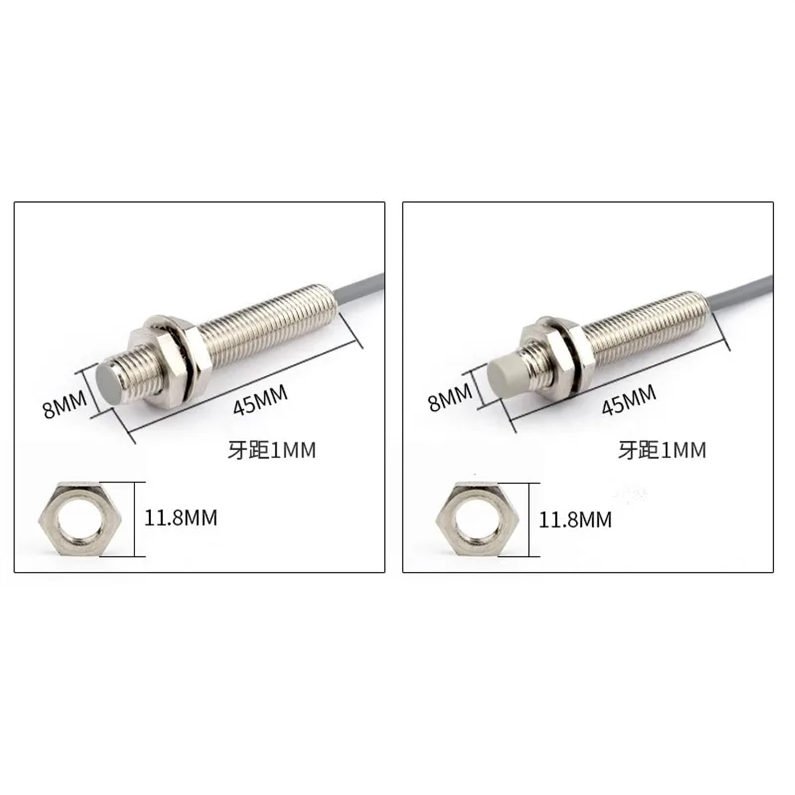 1 Uds interruptor de Sensor inductivo M8 con rosca sin rosca NPN PNP 3 cables interruptores de proximidad NO NC 1mm 2mm 3mm 4mm 6mm(M8 Flat Head,PNP NC,Detect Distance 2mm)
