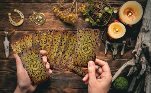 Image of AYME Dark Edition Gold foil Tarot Cards Game with Guide Book 78 Tarot Cards Deck for Beginners and Professional Player with Box Tarot PVC Durable Waterproof Wrinkle Resistant