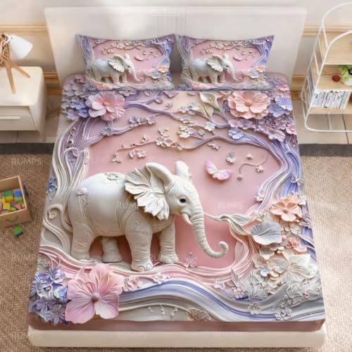 Image of RUMPS 3D Digital Printed Double Bedsheet Flat | Premium Knitted Cotton MicroFabric 90x100 Inch Bed Sheet with 2 Pillow Covers, Cute Cartoon Blue Bird (7D Digital bedheet 09)