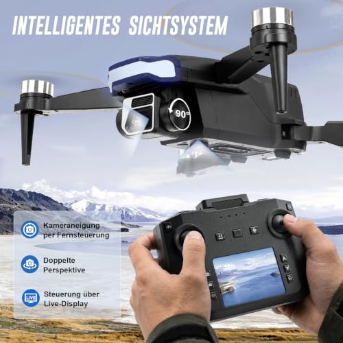 Drohne mit Kamera für Erwachsene, LCD Bildschirm Fernsteuerung ohne Handy, 36 Min Flugzeit, 90° verstellbare Kamera, Optical Flow, 2 Akkus… – Ansicht 7