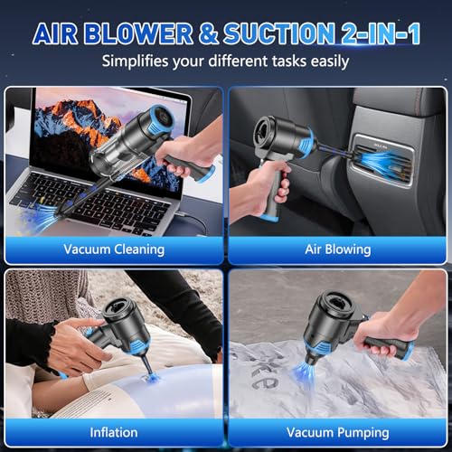 Image of KMM Handheld Car Vacuum Cleaner, 16000PA Air Duster & Vacuum Cleaner, 120W High Power Hand Held Vacuum Cordless, Portable Vacuum Rechargeable with Multi-Nozzles & LED Light for Car, Home, Pet, Office