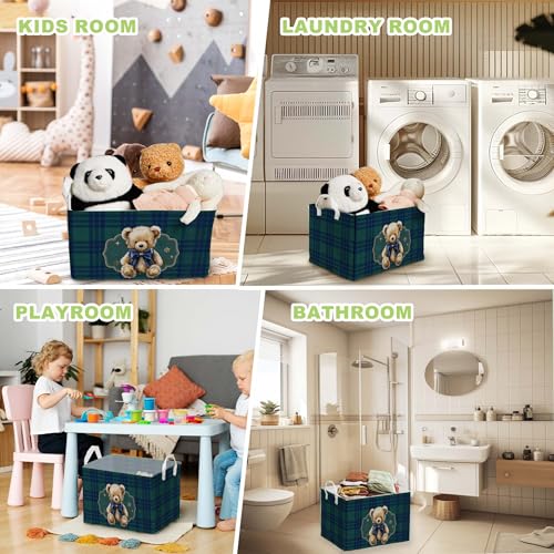 Image of Teddy Bear Baby Shower Decorations,Teddy Bear Storage Baskets,Bear Nursery Decor,Large Square Canvas Laundry Hamper With A Waterproof PE Coating,Foldable Kids Toy Clothes Bins for Bedroom