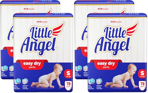 Image of Little Angel Easy Dry Pull-Up Diaper Unisex Pants With 12 Hrs Absorption Small(S) Size, 156 Count, 4-8Kg (78 Count, Pack of 4)