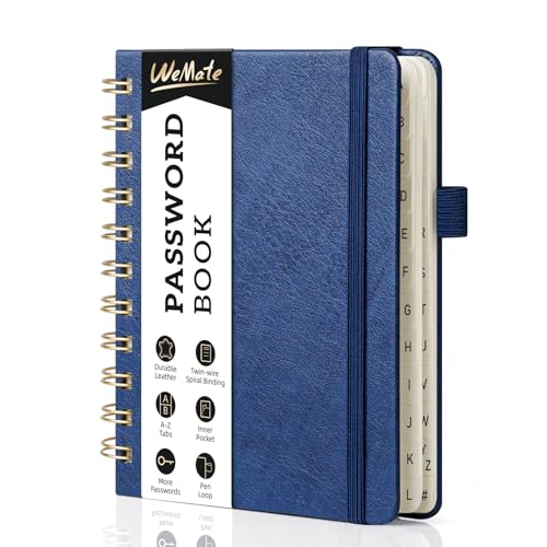 WEMATE パスワード管理ノート リングパスワードブック A6アルファベットタブ付き 小型 高齢者向け ハードカバー (ブルー)
