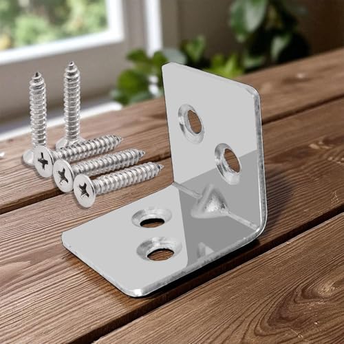 Image of VOLO Stainless Steel Pack of 12 Pieces L Angle Bracket for Wooden Shelf & Furniture Support | Heavy Duty Corner Bracket for Wall, Cabinet & Table Reinforcement (25mm X 25mm) | Rust Resistant