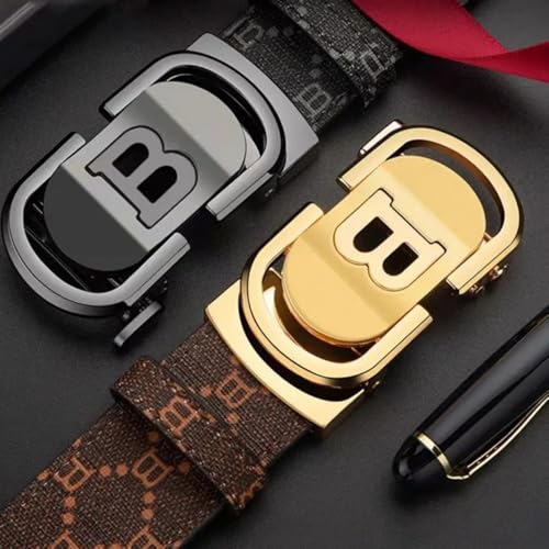 Mens Designer Ratchet Belts for Casual Jeans with Letters B,Leather Belts with Automatic Slide Buckle4