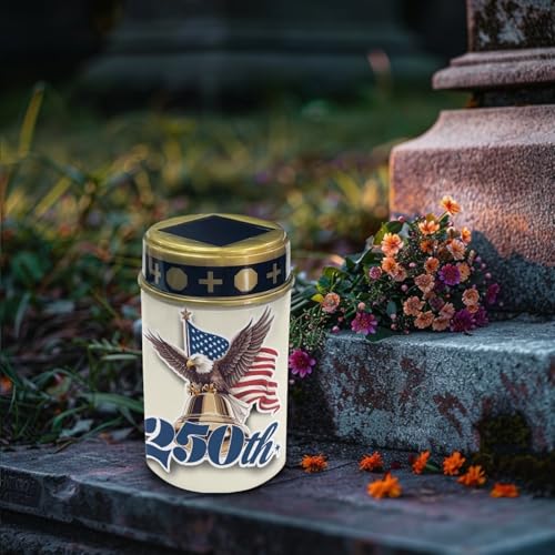 Image of Poceacles Eagle American Flag 250th Print Solar Candle Cemetery Solar Lights for Grave LED Garden Flameless Powered Pathway Lights for Independence Day USA 250th Anniversary Decor