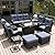 LayinSun 10 Pieces Outdoor Patio Furniture Set with Fire Pit Table, Rattan Wicker Sectional Swivel Rocker Chairs Sets with Ottomans, Swivel Glider Chairs, Single Chairs and Coffee Table