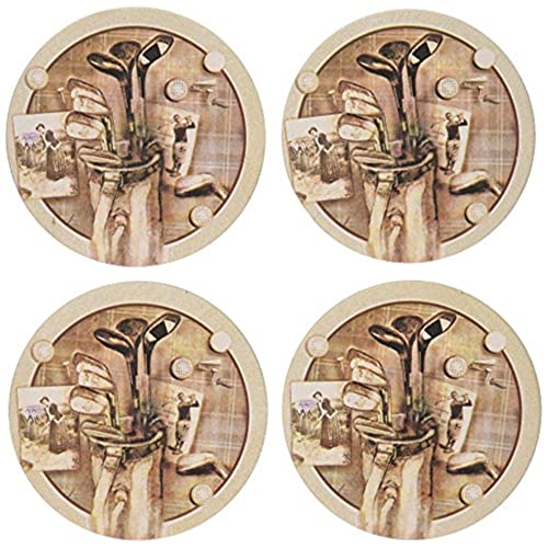 Thirstystone Golf Treasures Natural Sandstone Coasters with Protective Cork Backing 4 Pack Eco-Friendly, Absorbent, Easily Wipes Clean