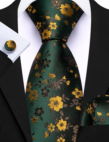 Image of Barry.Wang 6 PCS Men Ties Set Silk Business Fashion Woven Necktie Handkerchief Cufflinks Paisley Stripe Wedding Party