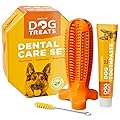 Natural Dog Treats Toothbrush Stick and Toothpaste Beef Flavor Dental Care Cleaning Set, 100% Natural Rubber Chew Toy for Dogs, Size Large