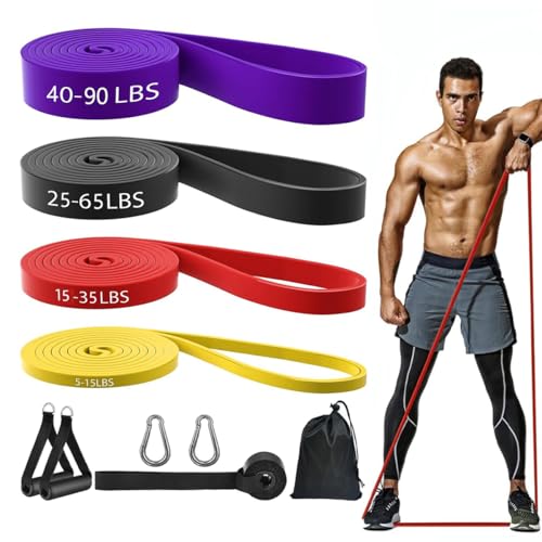 Resistance Bands Set, ibforcty Pull Up Assist Bands with Door Ancher and Handles, 4 Different Levels Workout Bands for Fitness Training, Body Stretching, Physical Therapy, Muscle Training