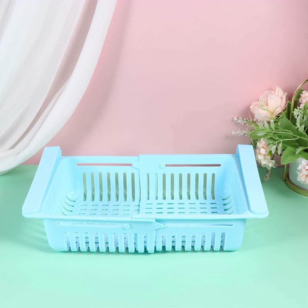 3 Estantes De Almacenamiento De Nevera Expandibles Organizador De Cajones De Nevera Caja De Almacenamiento De Nevera De Cajón Retráctil-Blue