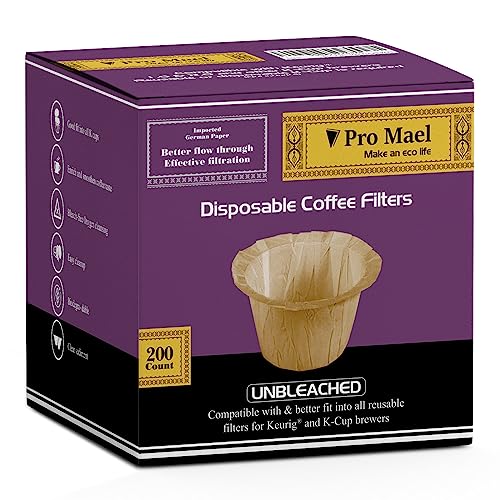 Pro Mael 200 Disposable K Cup Paper Filters for Keurig 1.0&2.0, Unbleached