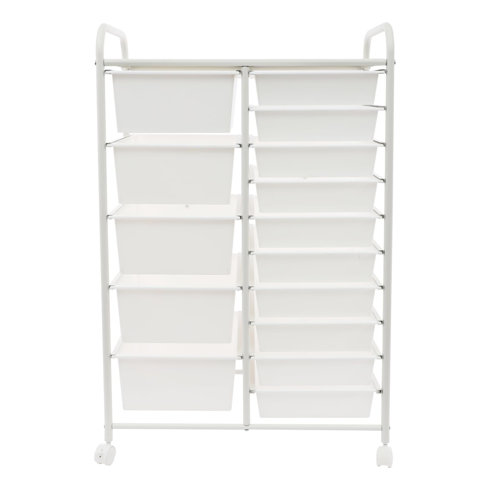 WooDerson Chariot de cuisine avec 15 tiroirs sur roulettes, chariot de service avec 4 roues universelles, chariot de bricolage mobile pour salon, cuisine, bureau (blanc)
