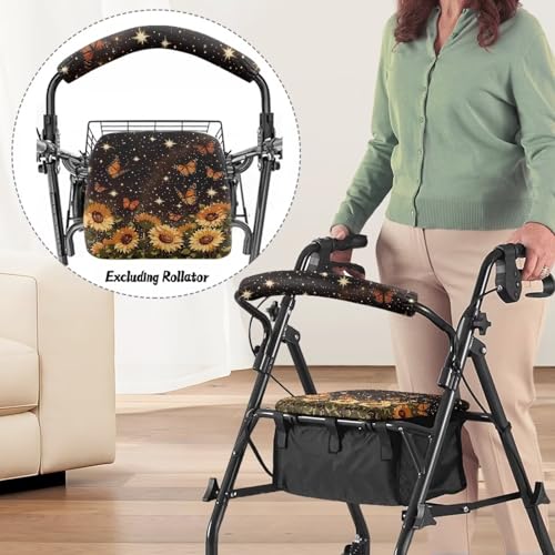 Image of Soft Walker Backrest and Seat Covers, Sunflower Universal Adjustable Rollator Seat Covers, Accessories for Seniors with Seat Cover