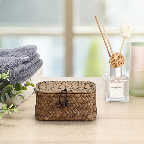 Hipiwe Mini Seagrass Basket Box with Lid Wicker Storage Basket Bin Small Handwoven Multipurpose Desktop Baskets for Home Decor, 4.3"L x 2.5"W x 2.1"H by Hipiwe - Image 8