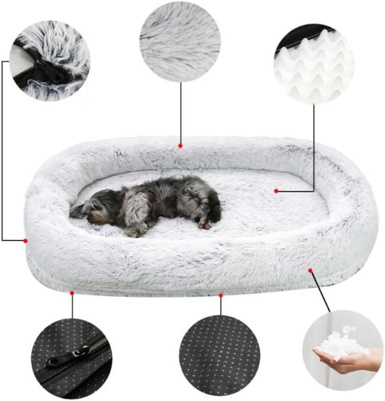 Dog Bed Creative Kennel Winter Warm Removable and Washable Large Sponge Mat Human Sleeping Mat Pet Supplies Pet Bed (Color : Light Gray, Size : 165 * 100 * 25cm) (185 * 120 * 30cm)