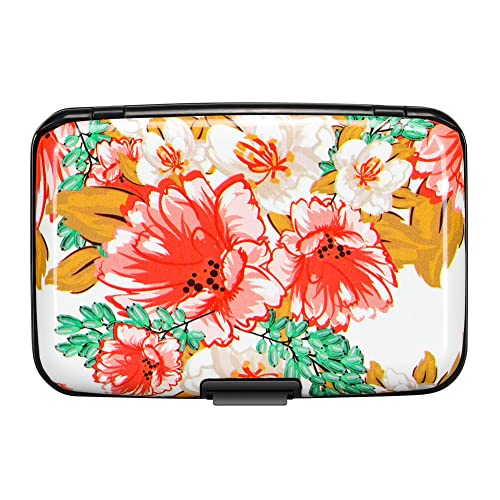 Image of Elfish Mini RFID Aluminum Wallet Credit Cards Holder Business Card Case Metal ID Case for Men Women, Flower22