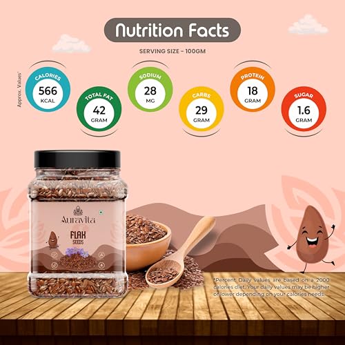 Image of Auravita Premium Flax Seeds 500 Gram | Natural Raw Flax seeds for Eating High Dietary Fiber Alsi Seeds Rich in Magnesium