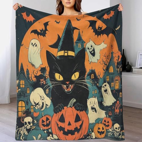 Couverture fantômes chat noir en peluche super douce, cadeau enfant