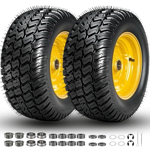 16x6.50-8 Tubeless Tire and Wheel, 4 Ply 16x6.5-8' Lawn Mower Tires with 3/4' Bearings with Extra 5/8' Bearings and 1' Bushings, 3'-5.8' Offset Hub, Fit Riding Mower and Garden Tractor Front Wheels