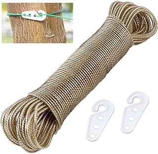 50m Washing Line with Thick Rope and Steel Core-Clothes Line Fitted For Washing Line Pole, Washing Line Rotary-PVC Covered Indoor Washing Line,Clothes Lines for Outside,Garden with 2 Tensioners