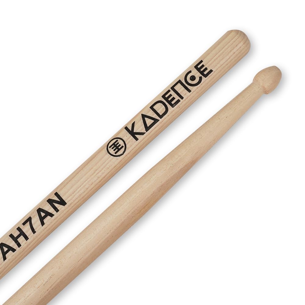 Kadence AH7AN Touring Series 7A Drumsticks | Premium American Hickory Wood | Acorn Tip with Smooth Matte Finish | Includes Protective Plastic Case | Natural