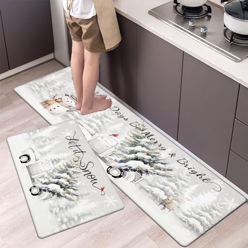 Amazon.com: Ileading Christmas Kitchen Rugs Set of 2, Xmas White Truck ...