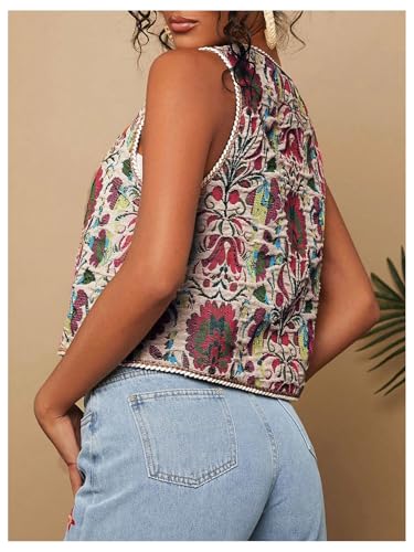 GORGLITTER Women's Tie Front Cardigan Vest Tops Floral Boho Sleeveless Western Trendy Fashion 20252