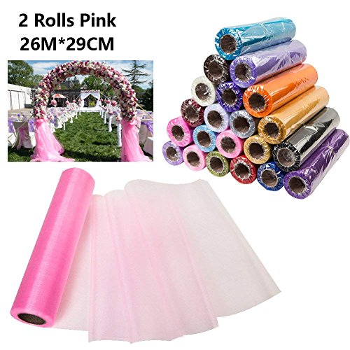 Dproptel - Cinta de organza de 26 m x 29 cm, tela para caminos de mesa, sillas, lazos, para manualidades, para regalos, fiestas, eventos, bodas, decoración  2 rollos rosa