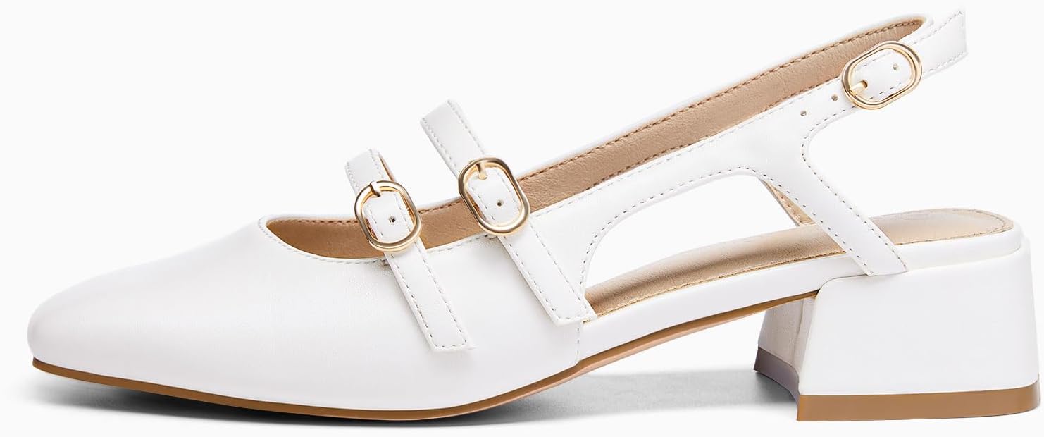 Coutgo Women's Mary Jane Chunky Low Heels Slingback Pumps Closed Square Toe Wedding Dress Shoes - Image 3